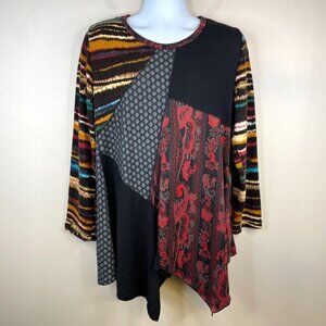 Vintage Pyramid Collection Art To Wear Boho Patchwork Top Xlarge 90s Knit Tunic